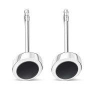 Black Onyx Oval Silver Stud Earrings, e346